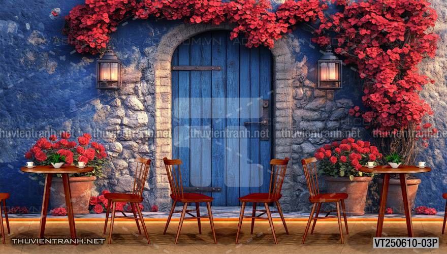 Tranh dán tường ngôi nhà phố xưa, nhà phố vintage - Tranh tường chất lượng cao