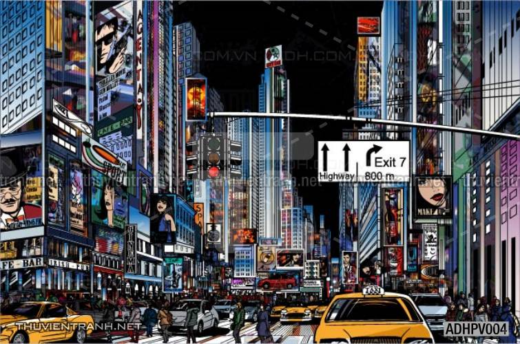 Tranh dán tường ngôi nhà phố xưa, nhà phố vintage - Tranh tường chất lượng cao