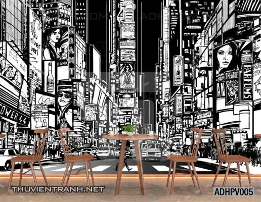 Tranh dán tường ngôi nhà phố xưa, nhà phố vintage - Tranh tường chất lượng cao