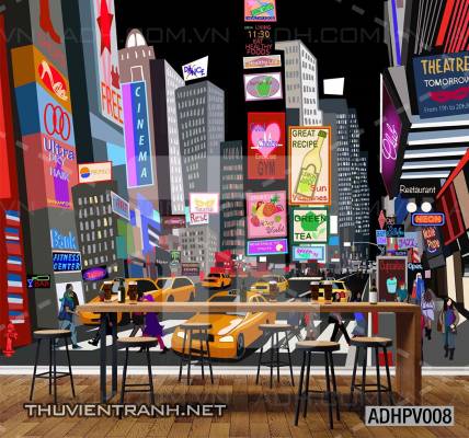 Tranh dán tường ngôi nhà phố xưa, nhà phố vintage - Tranh tường chất lượng cao