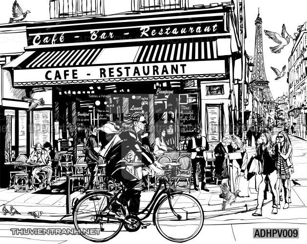 Tranh dán tường ngôi nhà phố xưa, nhà phố vintage - Tranh tường chất lượng cao