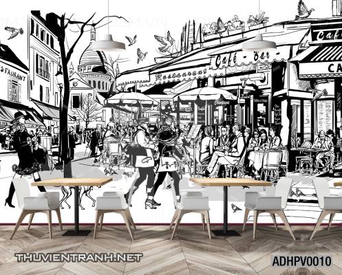 Tranh dán tường ngôi nhà phố xưa, nhà phố vintage - Tranh tường chất lượng cao