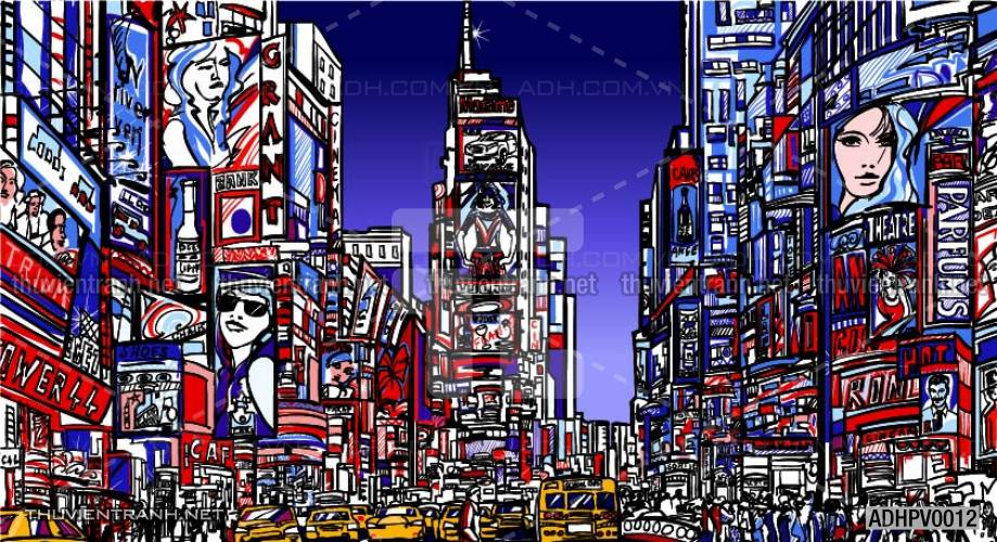 Tranh dán tường ngôi nhà phố xưa, nhà phố vintage - Tranh tường chất lượng cao