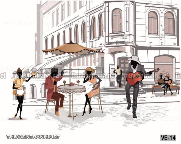 Tranh dán tường ngôi nhà phố xưa, nhà phố vintage - Tranh tường chất lượng cao