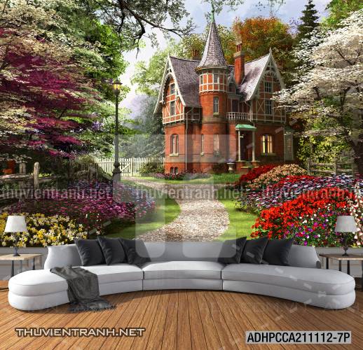 Phong cảnh đồng quê Châu Âu, Ngôi nhà biệt thự Châu ÂU - Tranh tường chất lượng cao