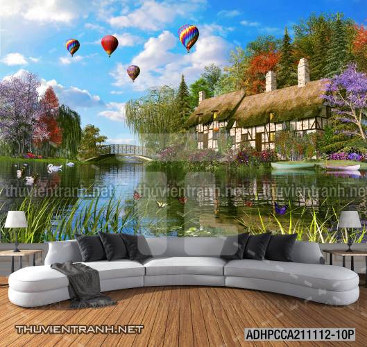 Phong cảnh đồng quê Châu Âu, Ngôi nhà biệt thự Châu ÂU - Tranh tường chất lượng cao