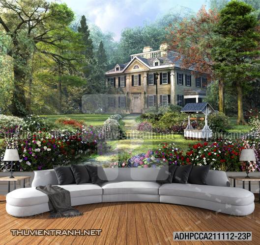 Phong cảnh đồng quê Châu Âu, Ngôi nhà biệt thự Châu ÂU - Tranh tường chất lượng cao