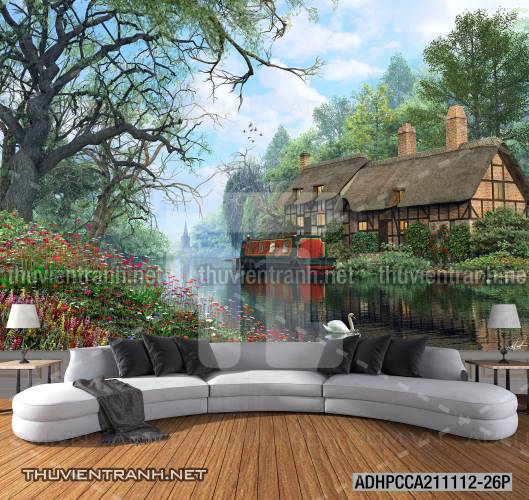 Phong cảnh đồng quê Châu Âu, Ngôi nhà biệt thự Châu ÂU - Tranh tường chất lượng cao
