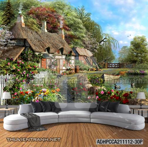 Phong cảnh đồng quê Châu Âu, Ngôi nhà biệt thự Châu ÂU - Tranh tường chất lượng cao