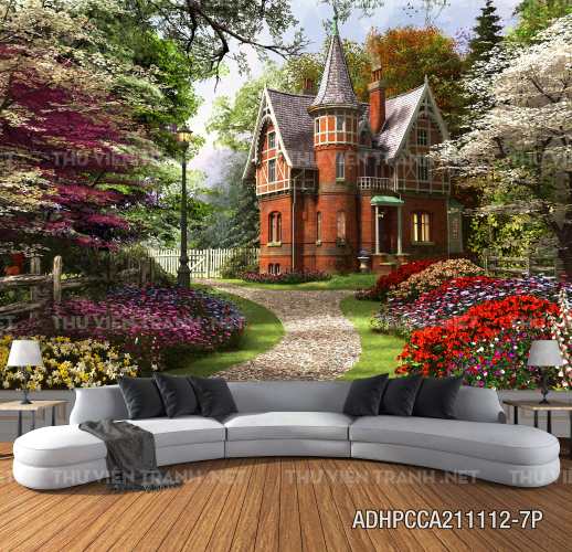 Phong cảnh đồng quê Châu Âu, Ngôi nhà nông thôn cottage - Tranh tường chất lượng cao