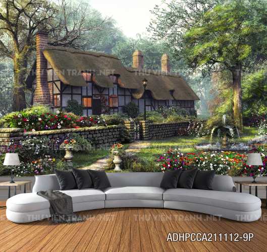 Phong cảnh đồng quê Châu Âu, Ngôi nhà nông thôn cottage - Tranh tường chất lượng cao