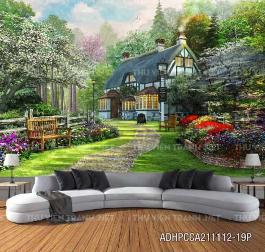 Phong cảnh đồng quê Châu Âu, Ngôi nhà nông thôn cottage - Tranh tường chất lượng cao
