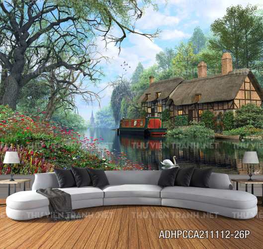 Phong cảnh đồng quê Châu Âu, Ngôi nhà nông thôn cottage - Tranh tường chất lượng cao