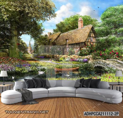 Phong cảnh đồng quê Châu Âu, Ngôi nhà nông thôn cottage - Tranh tường chất lượng cao