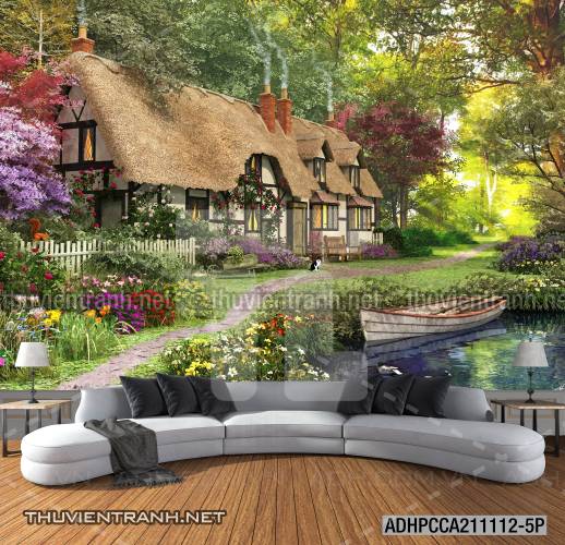 Phong cảnh đồng quê Châu Âu, Ngôi nhà nông thôn cottage - Tranh tường chất lượng cao