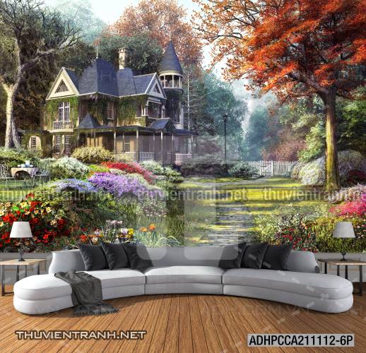 Phong cảnh đồng quê Châu Âu, Ngôi nhà nông thôn cottage - Tranh tường chất lượng cao