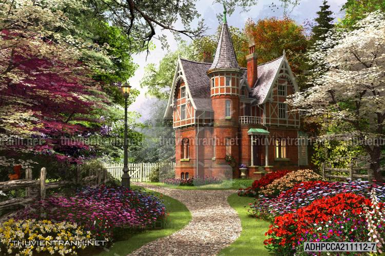 Phong cảnh đồng quê Châu Âu, Ngôi nhà nông thôn cottage - Tranh tường chất lượng cao