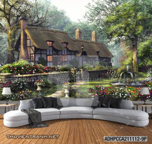 Phong cảnh đồng quê Châu Âu, Ngôi nhà nông thôn cottage - Tranh tường chất lượng cao