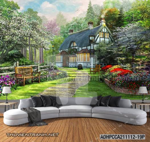Phong cảnh đồng quê Châu Âu, Ngôi nhà nông thôn cottage - Tranh tường chất lượng cao