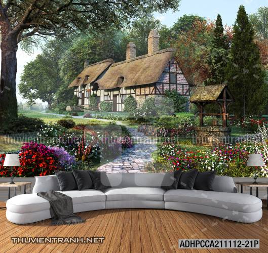 Phong cảnh đồng quê Châu Âu, Ngôi nhà nông thôn cottage - Tranh tường chất lượng cao