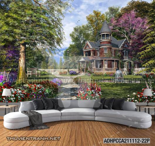 Phong cảnh đồng quê Châu Âu, Ngôi nhà nông thôn cottage - Tranh tường chất lượng cao