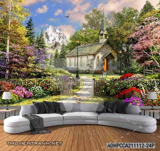 Phong cảnh đồng quê Châu Âu, Ngôi nhà nông thôn cottage - Tranh tường chất lượng cao