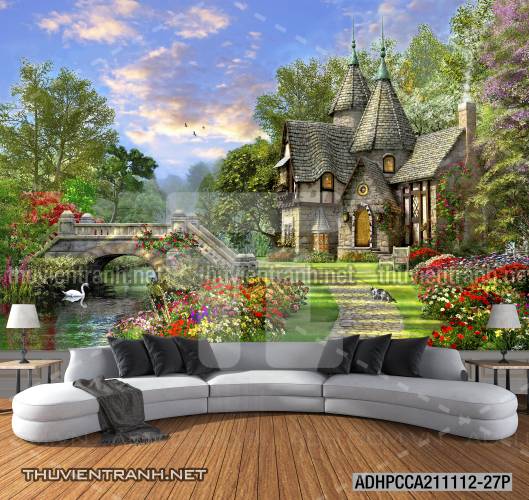 Phong cảnh đồng quê Châu Âu, Ngôi nhà nông thôn cottage - Tranh tường chất lượng cao