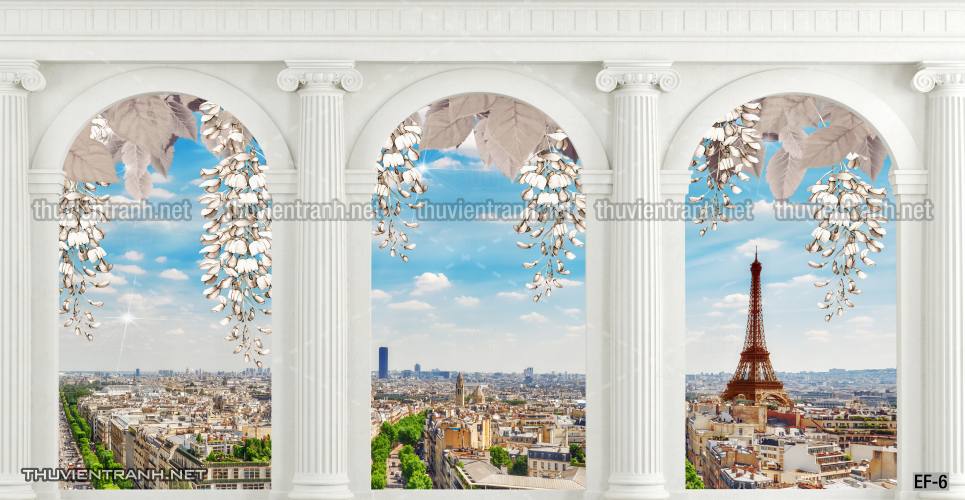Tranh dán tường  Tháp Eiffel đẹp - Tranh tường chất lượng cao