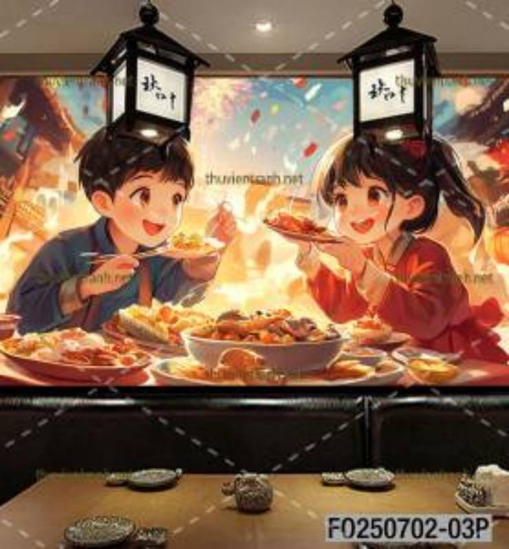 Tranh dán tường quán ăn Vặt, Mỳ cay - Tranh tường chất lượng cao
