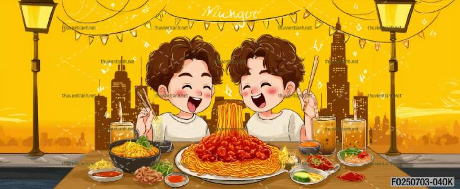 Tranh dán tường quán ăn Vặt, Mỳ cay - Tranh tường chất lượng cao