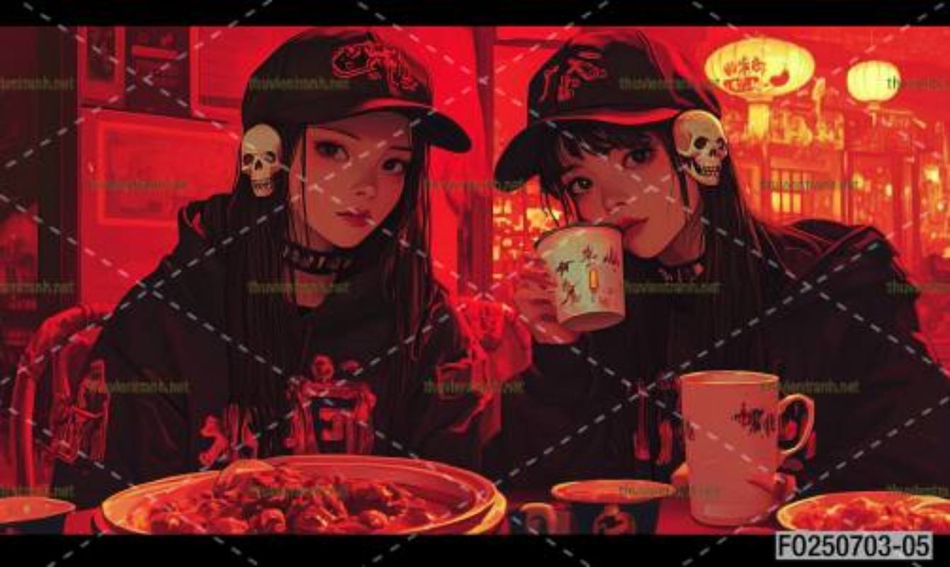 Tranh dán tường quán ăn Vặt, Mỳ cay - Tranh tường chất lượng cao