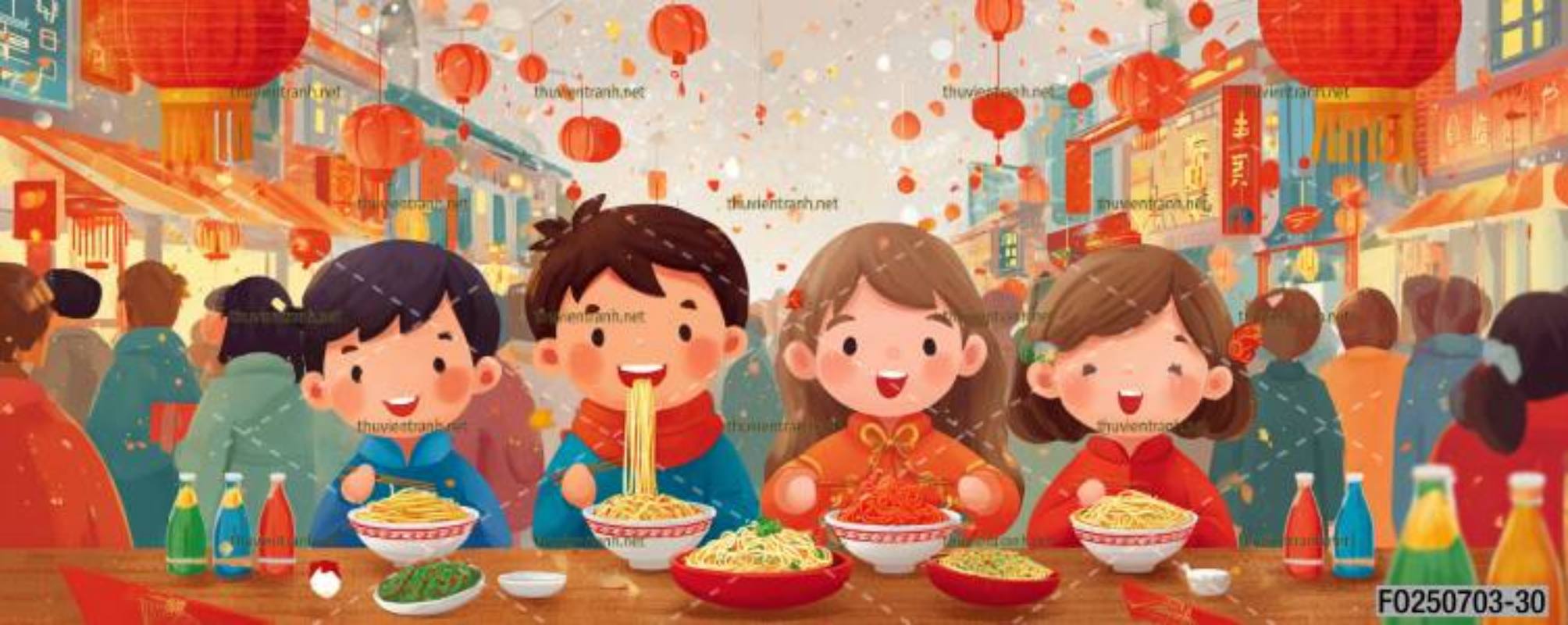 Tranh dán tường quán ăn Vặt, Mỳ cay - Tranh tường chất lượng cao