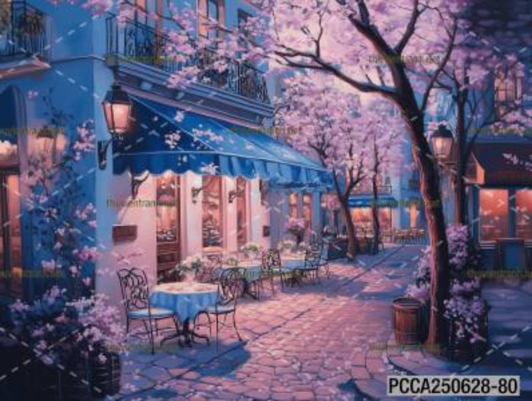 Tranh dán tường con phố xinh đẹp  châu Âu, Quán cà phê Châu Âu - Tranh tường chất lượng cao