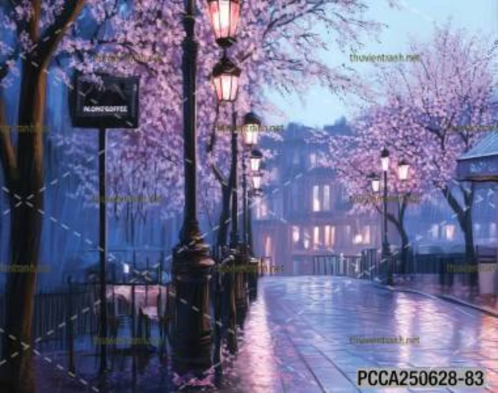 Tranh dán tường con phố xinh đẹp  châu Âu, Quán cà phê Châu Âu - Tranh tường chất lượng cao