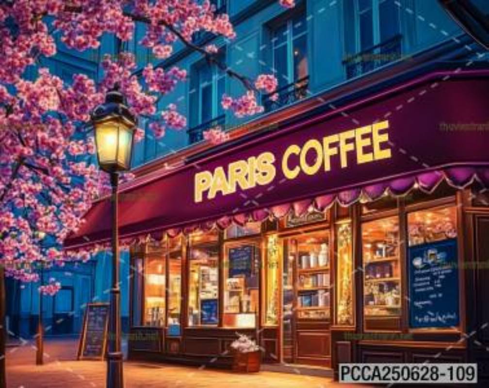 Tranh dán tường con phố xinh đẹp  châu Âu, Quán cà phê Châu Âu - Tranh tường chất lượng cao