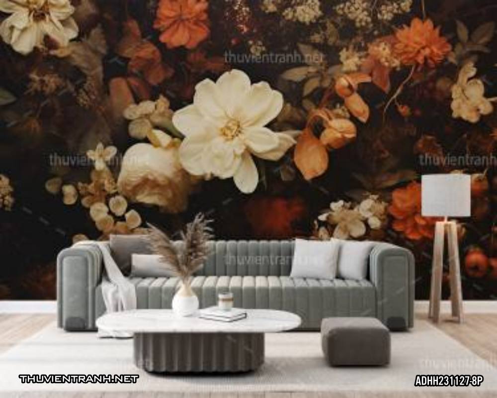 Tranh dán tường hoa tối màu - Tranh tường chất lượng cao