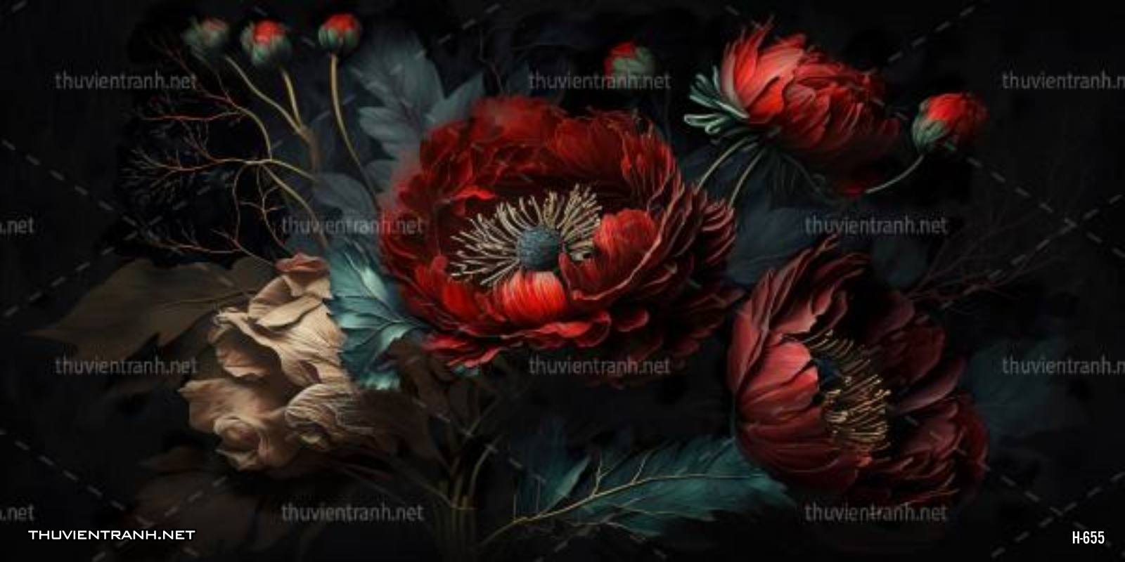 Tranh dán tường hoa tối màu - Tranh tường chất lượng cao