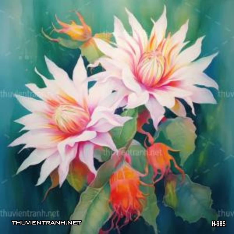Tranh dán tường hoa xương rồng, hoa quỳnh - Tranh tường chất lượng cao