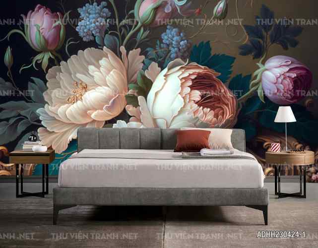  Tranh dán tường hoa nghệ thuật, hoa cổ điển - Tranh tường chất lượng cao