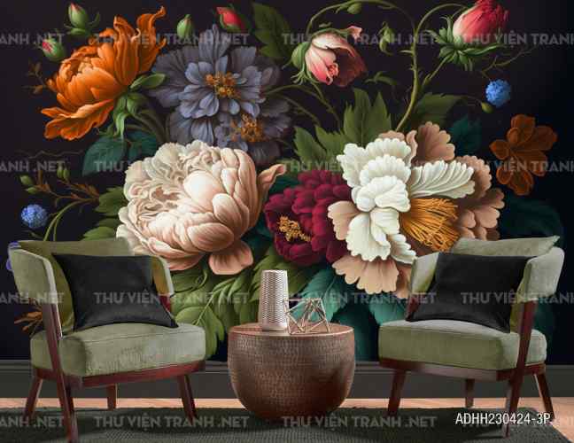  Tranh dán tường hoa nghệ thuật, hoa cổ điển - Tranh tường chất lượng cao