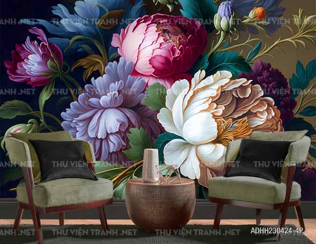  Tranh dán tường hoa nghệ thuật, hoa cổ điển - Tranh tường chất lượng cao