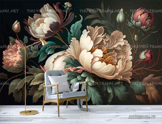  Tranh dán tường hoa nghệ thuật, hoa cổ điển - Tranh tường chất lượng cao