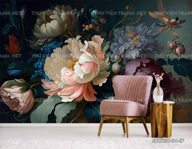  Tranh dán tường hoa nghệ thuật, hoa cổ điển - Tranh tường chất lượng cao