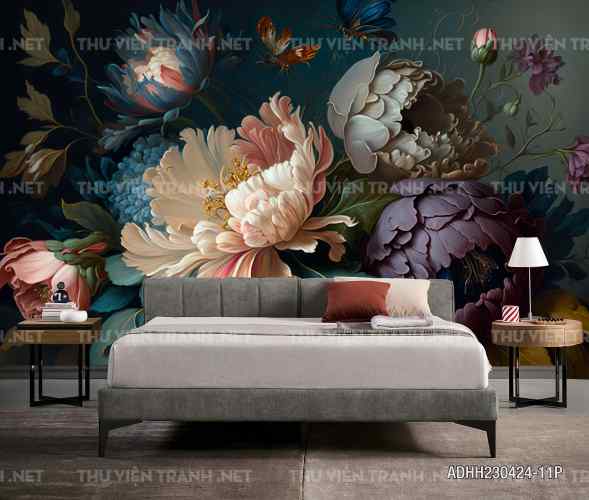 Tranh dán tường hoa nghệ thuật, hoa cổ điển - Tranh tường chất lượng cao