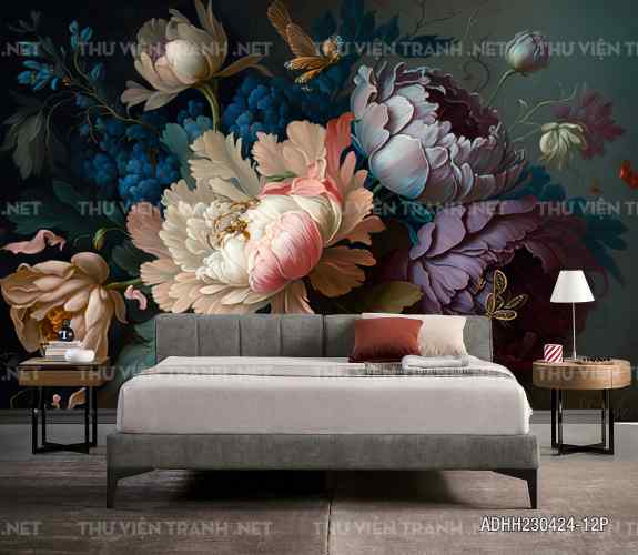  Tranh dán tường hoa nghệ thuật, hoa cổ điển - Tranh tường chất lượng cao