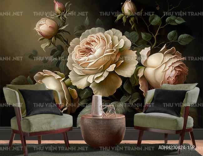  Tranh dán tường hoa nghệ thuật, hoa cổ điển - Tranh tường chất lượng cao