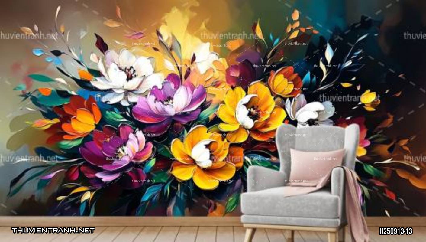  Tranh dán tường hoa nghệ thuật nhiều màu sắc, tranh hoa vẽ sơn dầu - Kết quả tìm kiếm tranh tường