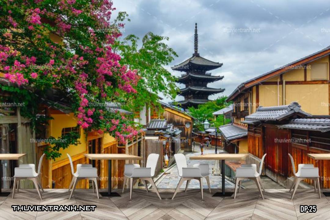 Tranh dán tường 3D phố cổ kính Hàn Quốc - Tranh tường chất lượng cao