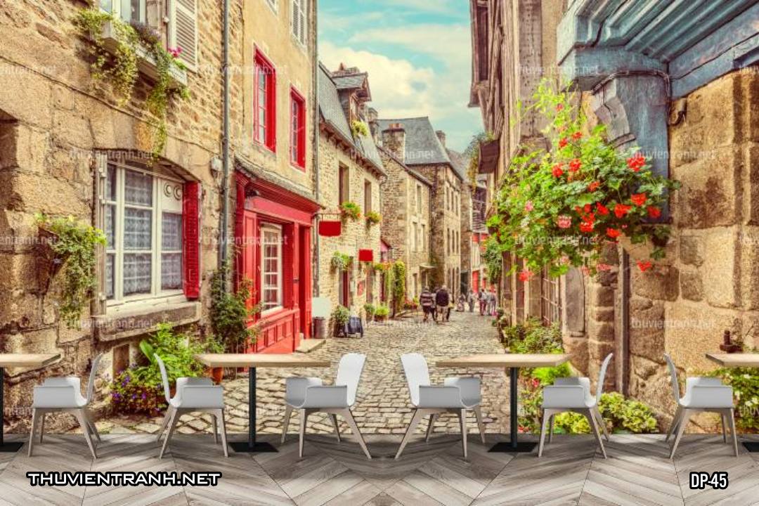 Tranh dán tường 3D phố cổ Châu Âu, đường phố Châu Âu, phong cảnh dãy phố cổ  Châu Âu - Kết quả tìm kiếm tranh tường
