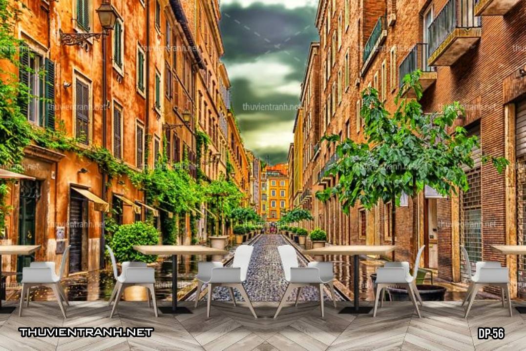 Tranh dán tường 3D phố cổ Châu Âu, đường phố Châu Âu, phong cảnh dãy phố cổ  Châu Âu - Kết quả tìm kiếm tranh tường